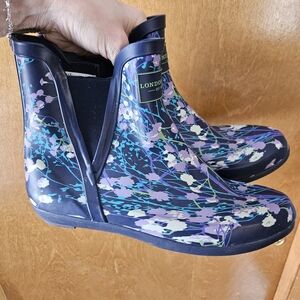 London Fog Navy Floral Ankle Waterproof Rain Boots